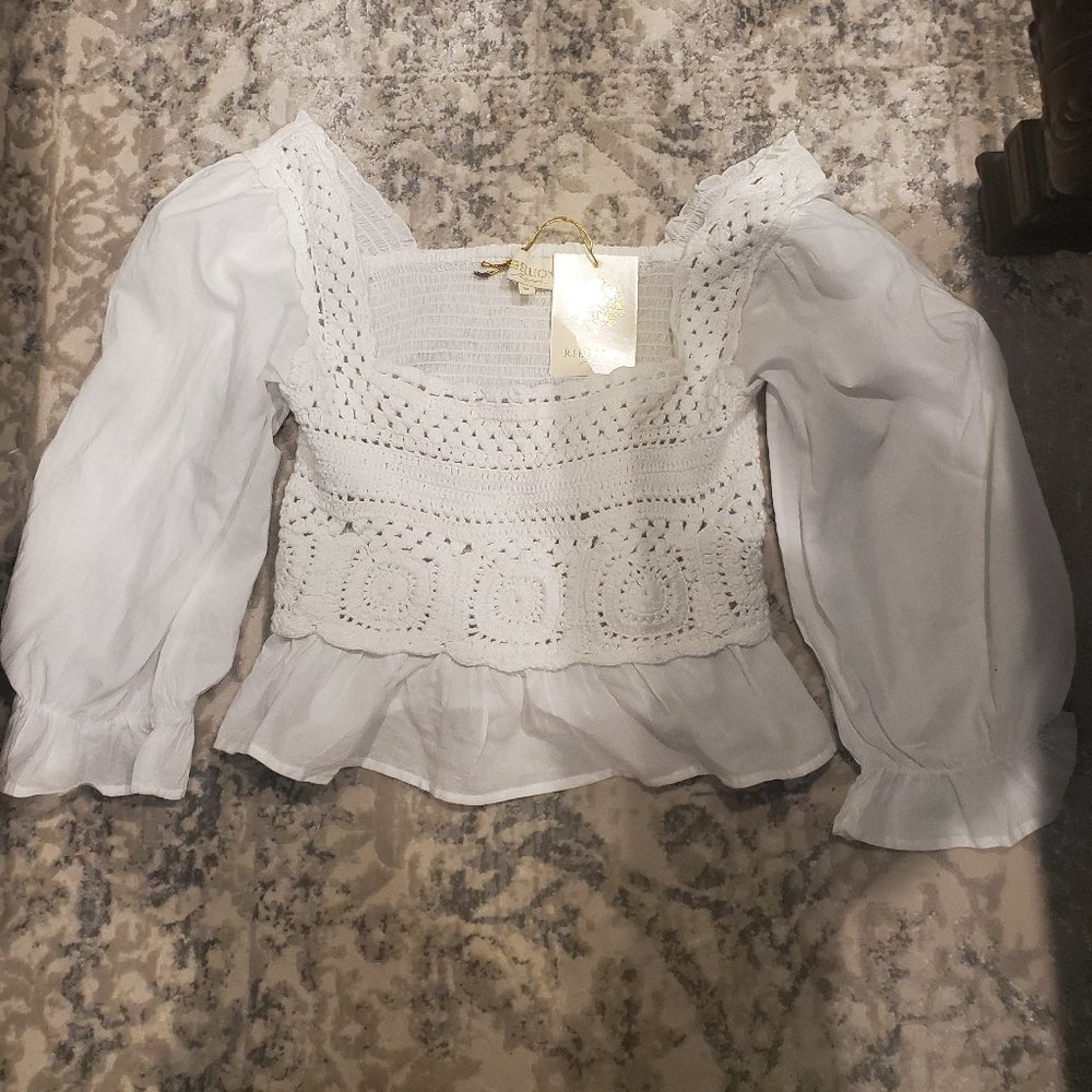 White Peplum Crochet Cotton Top